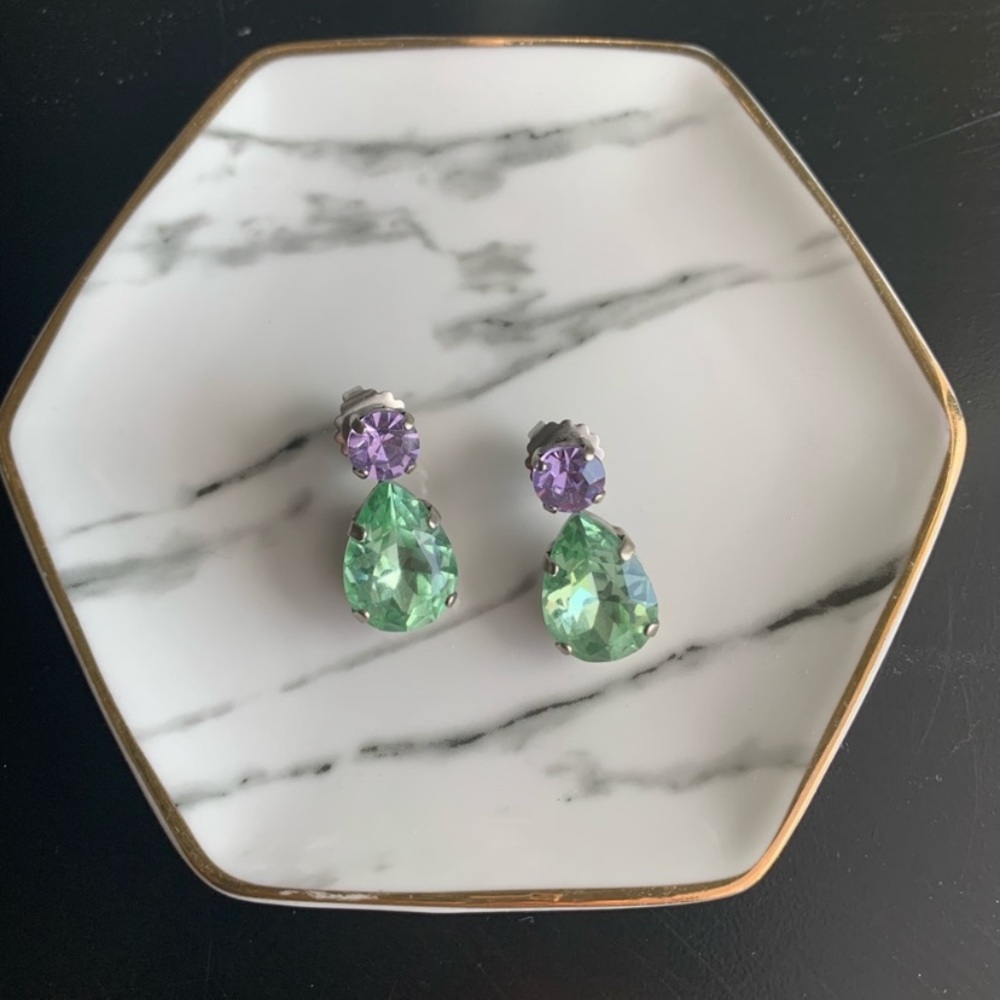Sorrelli Green and Purple Crystal Drop Earrings